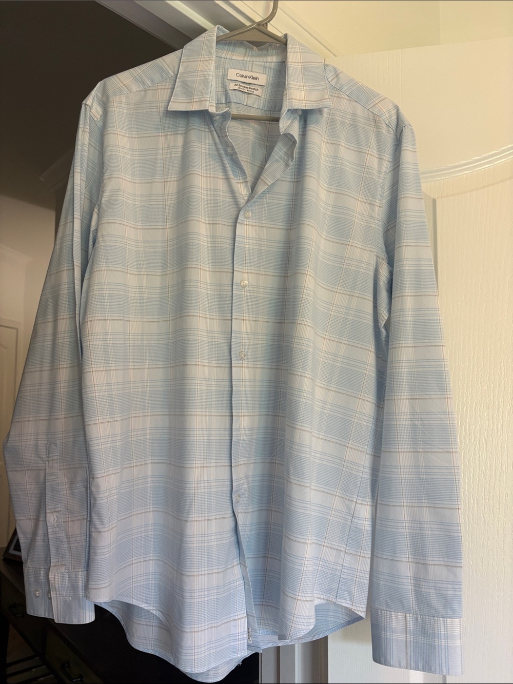 Calvin Klein Light Blue Plaid Button-Down Dress Shirt